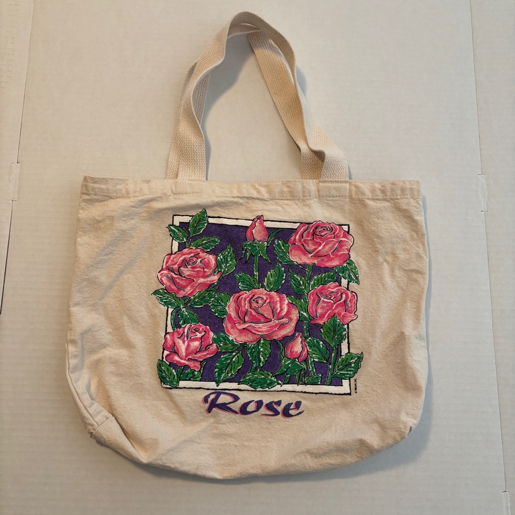 Vintage Rose Canvas Tote Bag - Cream And Pink